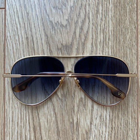 VICTORIA BECKHAM Classic V Metal Navigator Sunglasses In Gold Blue - Picture 4 of 6